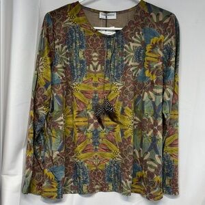 Olga Santoni feather long sleeve Multicolor Floral Long Sleeve Blouse shirt